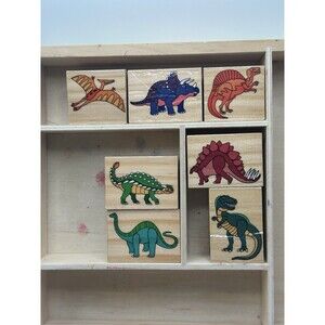 Melissa & Doug Wooden Dinosaur Stamp Set 7 Pieces w/ Box – Very Good Condition